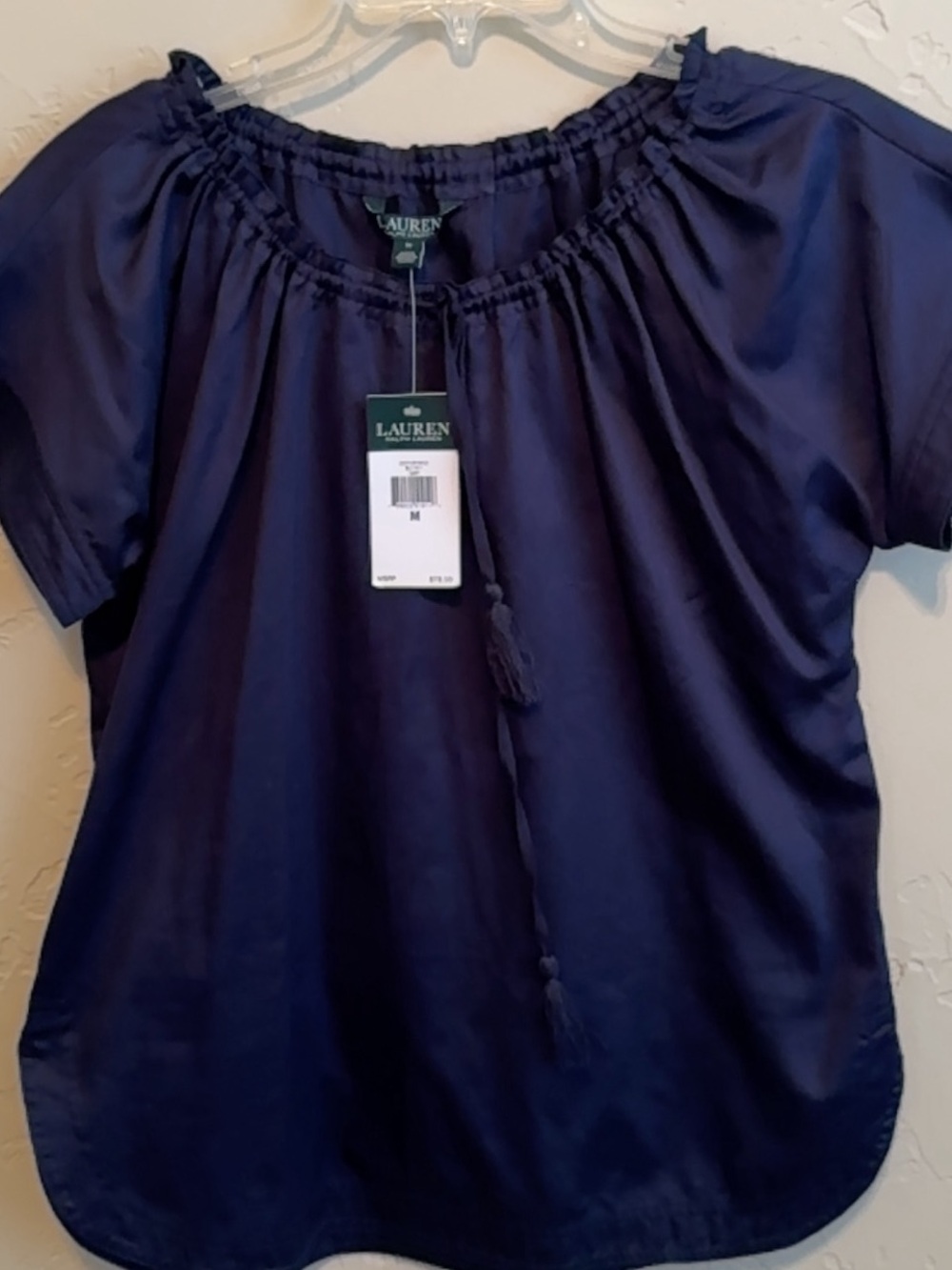 Ralph Lauren Navy Short-Sleeve Peasant Blouse